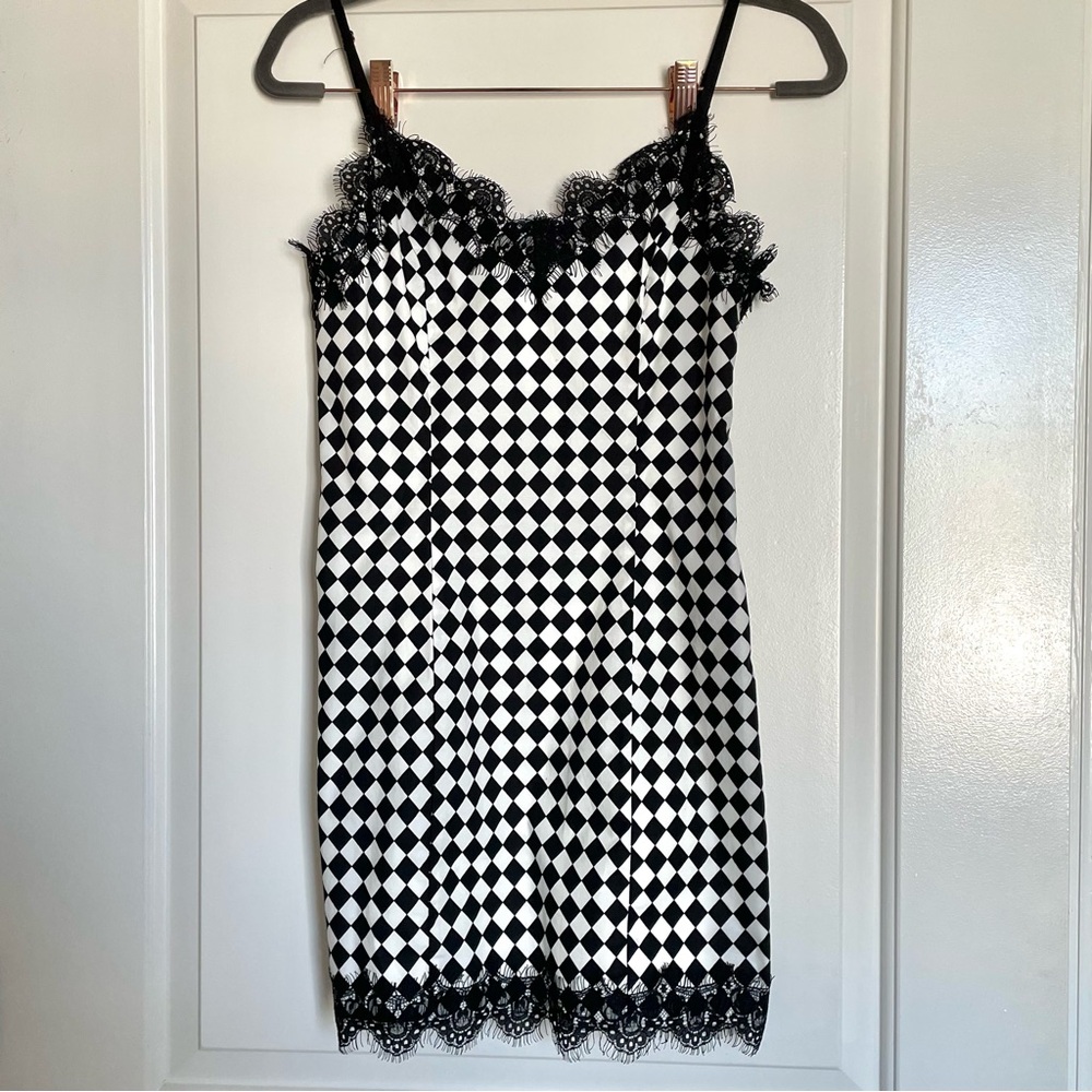 Eggie Queen of Diamonds Checkered Slip Dress XS